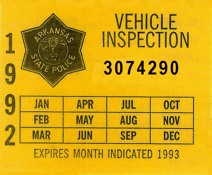 1992 Arkansas Inspection Sticker (image for) 1992 Arkansas Inspection Sticker